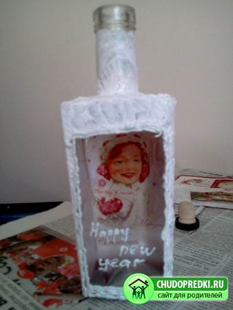 Декупаж бутылки. С Новым годом