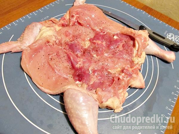 курица, фаршированная блинами