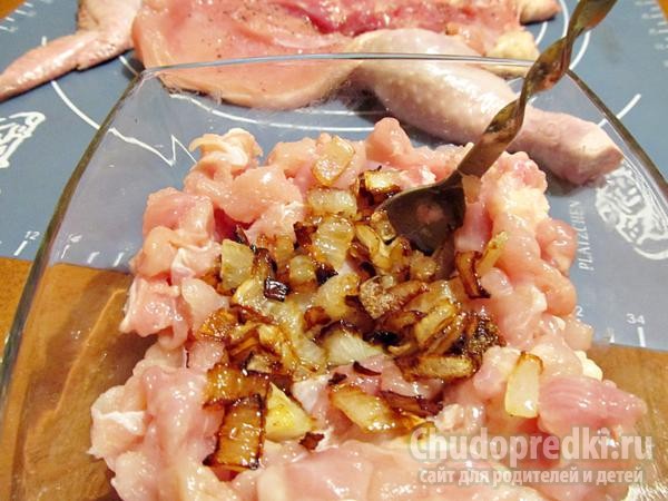курица, фаршированная блинами