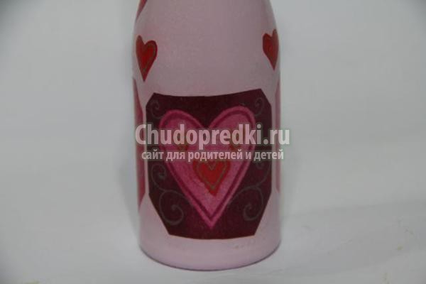 декупаж бутылки шампанского. Сердечки