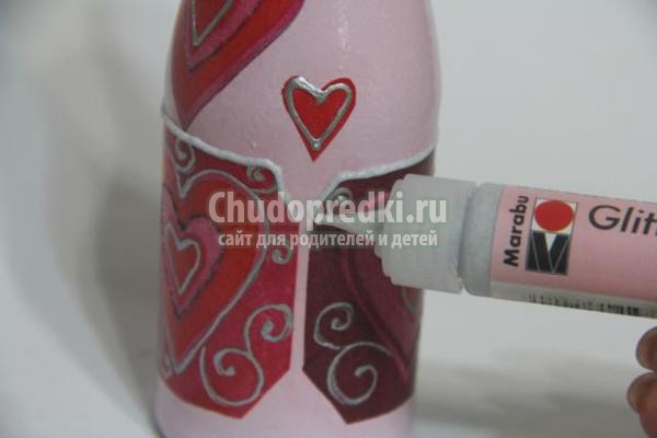 декупаж бутылки шампанского. Сердечки
