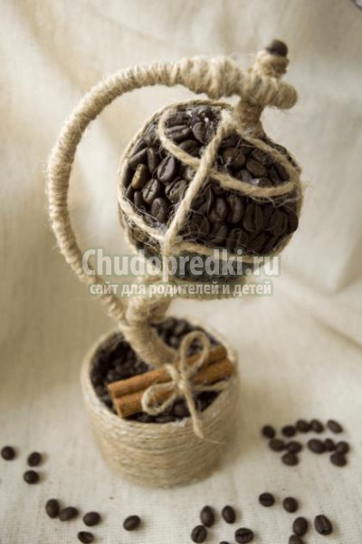 топиарий из кофейных зерен. Глобус