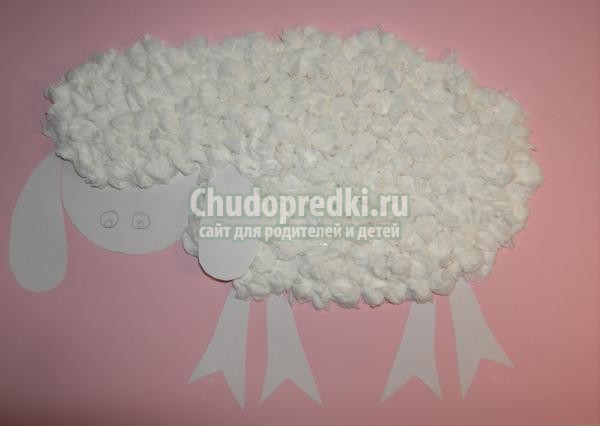 аппликация из салфеток. Овечка