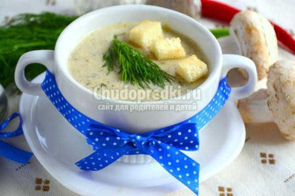 грибной суп-пюре на курином бульоне
