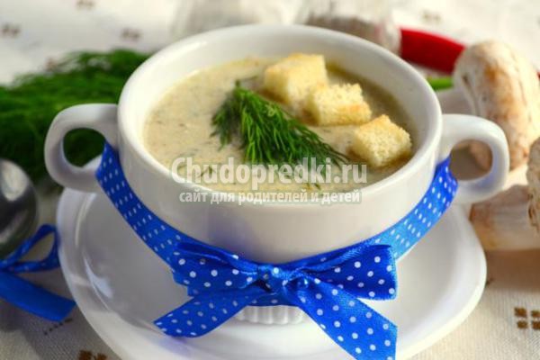 грибной суп-пюре на курином бульоне