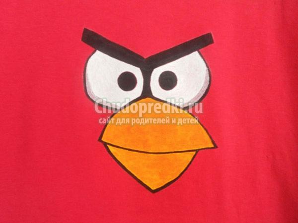роспись футболки акриловыми красками. Angry Birds