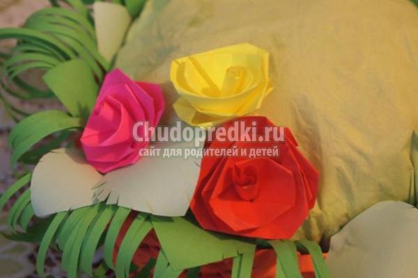 лукошко с розами в технике квиллинг