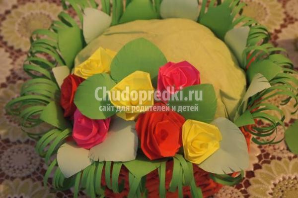 лукошко с розами в технике квиллинг