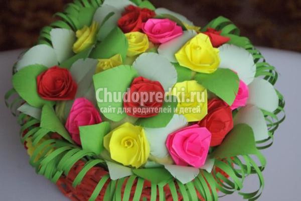 лукошко с розами в технике квиллинг
