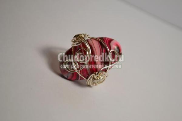 кольцо в технике wire wrap. Розовые оттенки кольцо в технике wire wrap. Розовые оттенки