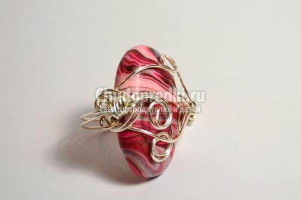 кольцо в технике wire wrap. Розовые оттенки кольцо в технике wire wrap. Розовые оттенки