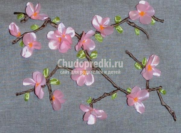 сумка с вышивкой лентами. Сакура