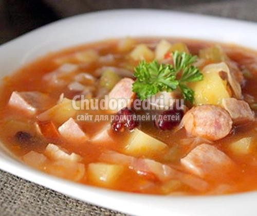 Суп из курицы с фасолью
