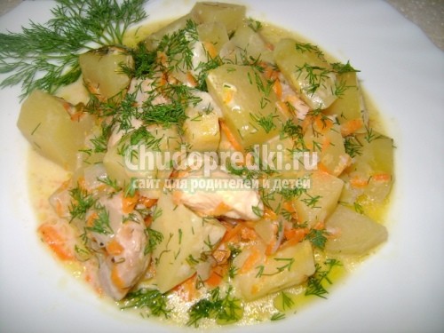 Картошка тушеная с курицей