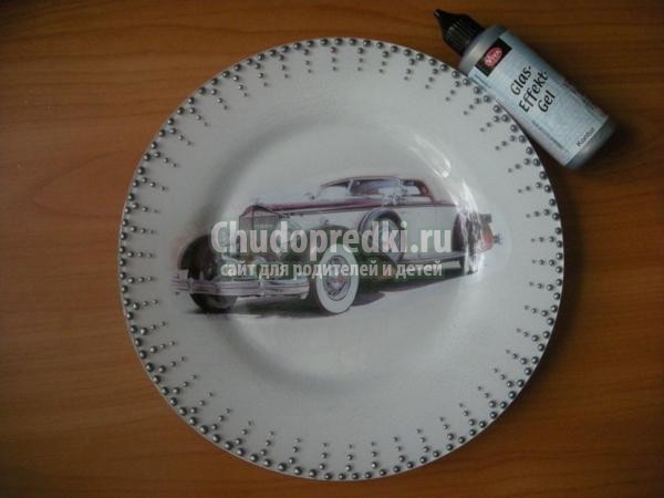 декупаж тарелки. Мечта с голубой каемочкой