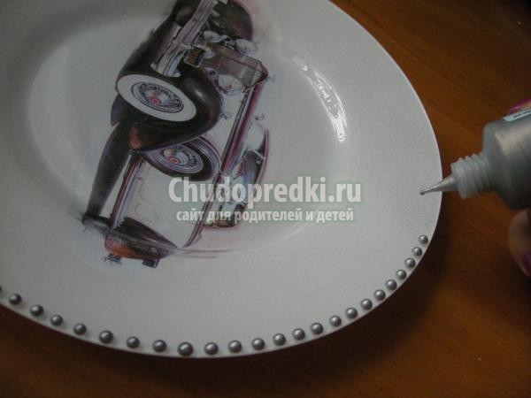 декупаж тарелки. Мечта с голубой каемочкой