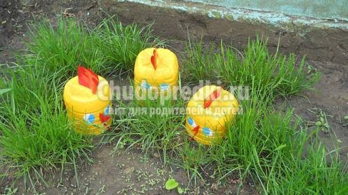 Оформление сада из пластиковых бутылок