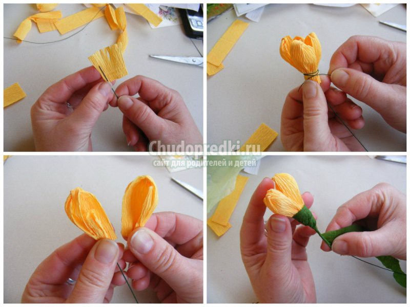 Крокусы из гофрированной бумаги