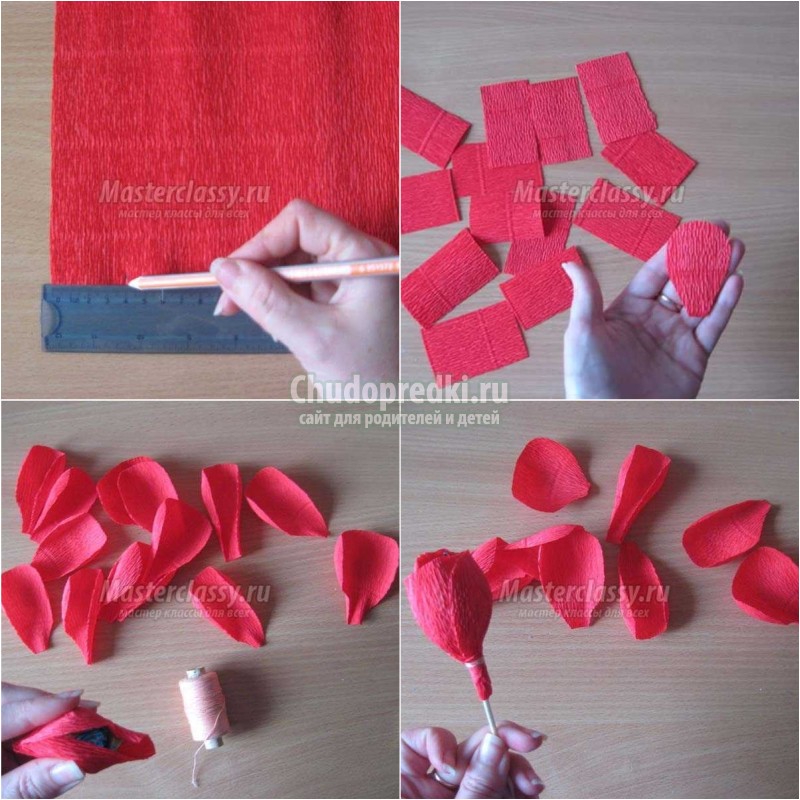 Делаем розы из гофрированной бумаги