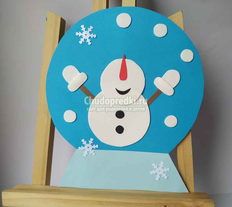зимняя поделка Снеговик в новогоднем шаре